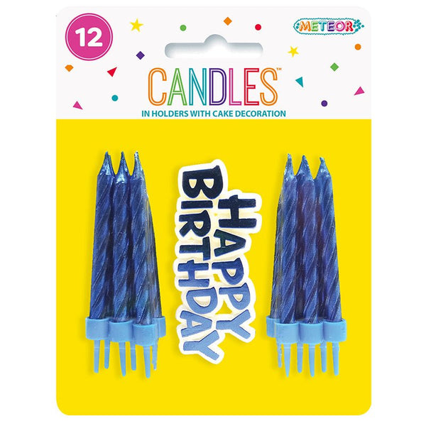 12pk Birthday Candles with Cake Decoration - Blue - Everything Party