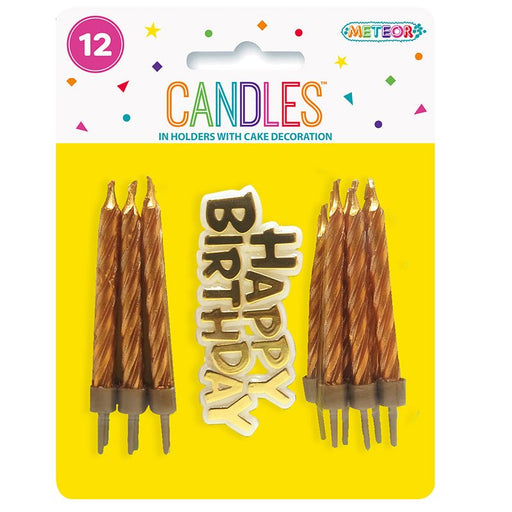 12pk Birthday Candles with Cake Decoration - Gold - Everything Party