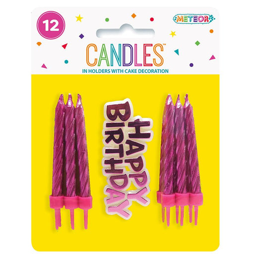 12pk Birthday Candles with Cake Decoration - Pink - Everything Party