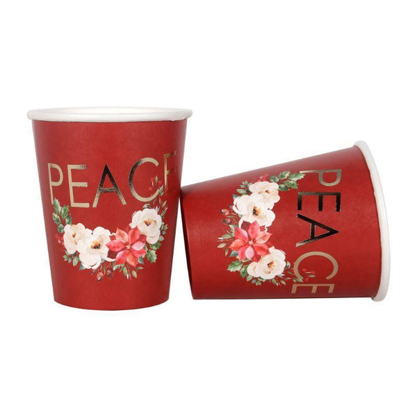12pk Christmas Paper Cups - Peace with Flowers - Everything Party
