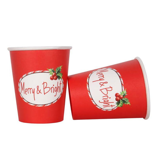 12pk Christmas Paper Cups - Red Candy with Holly - Everything Party
