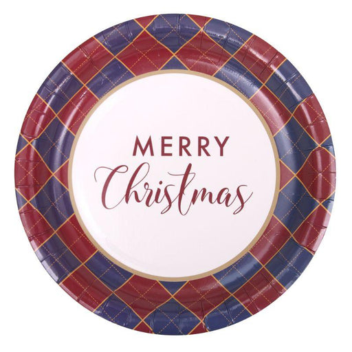 12pk Christmas Paper Plates 23cm - Merry Christmas with Tartan - Everything Party
