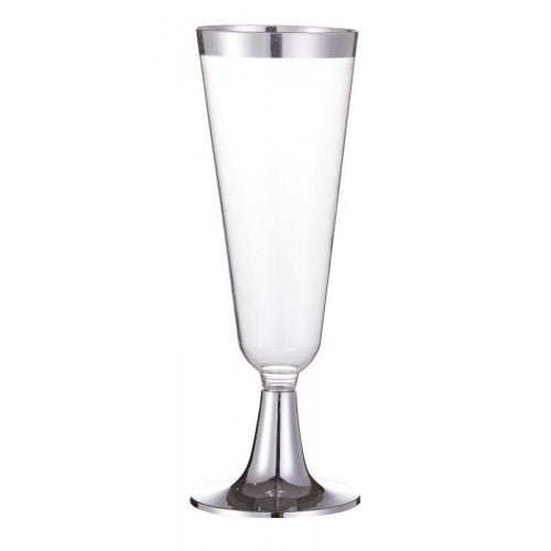 12pk Deluxe Metallic Silver Trimmed Plastic Champagne Glass - Everything Party