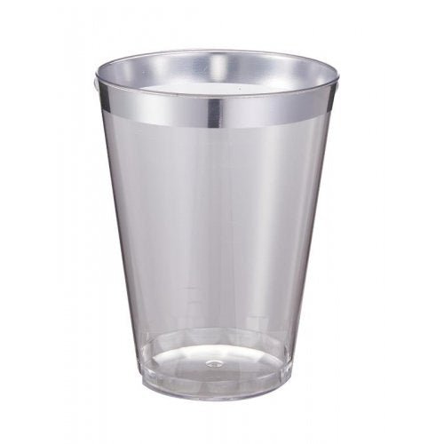 12pk Deluxe Metallic Silver Trimmed Plastic Tumblers - Everything Party