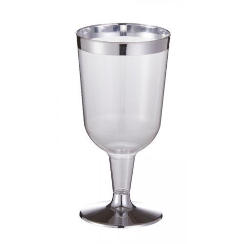 12pk Deluxe Metallic Silver Trimmed Plastic Wine Glass - Everything Party