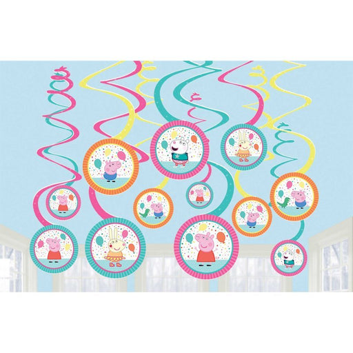 12pk Licensed Peppa Pig Party Hanging Swirl Decoration - Everything Party