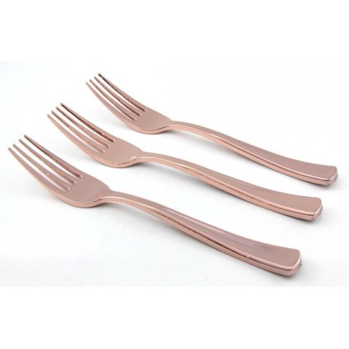 12pk Metallic Rose Gold Deluxe Plastic Fork - Everything Party