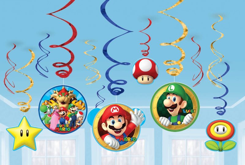 12pk Super Mario Brothers Swirl Hanging Decoration - Everything Party