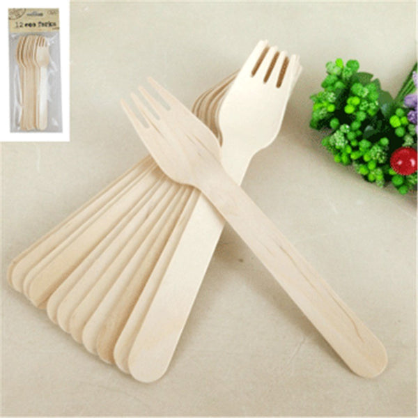 12pk Wooden Eco Forks - Everything Party