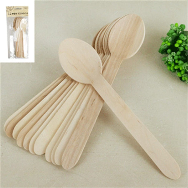 12pk Wooden Eco Spoons - Everything Party