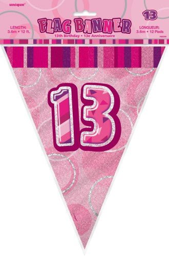 13th Birthday Flag Banner (Blue, Pink, Black) - Everything Party