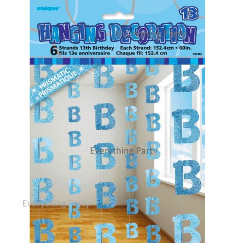 13th Birthday Glitz Hanging Decorations (Blue, Pink, Black) - Everything Party