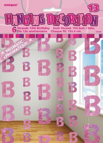 13th Birthday Glitz Hanging Decorations (Blue, Pink, Black) - Everything Party