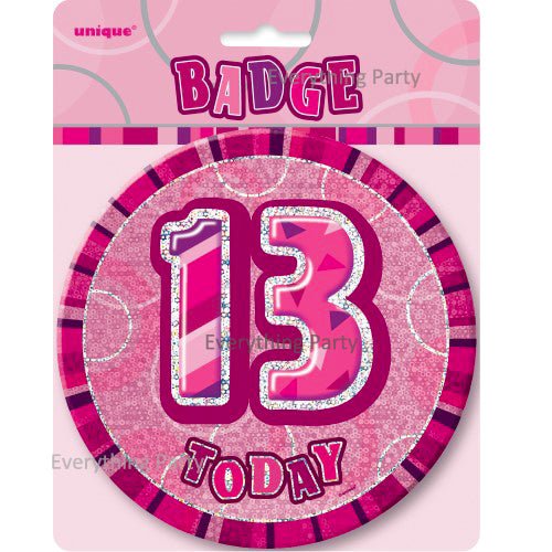 13th Birthday Jumbo Badge - Pink - Everything Party