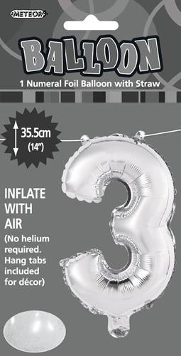 14" Number Foil Balloon - Number 3 (5 colours) - Everything Party