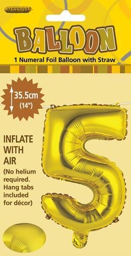 14" Number Foil Balloon - Number 5 (5 colours) - Everything Party