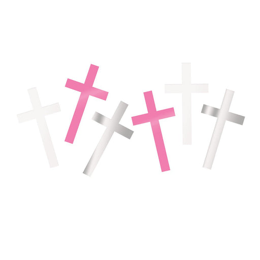 14g Fancy Pink&Silver&White Foil Cross Confetti Table Scatters - Everything Party