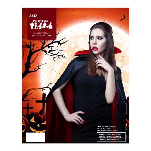 1.4m Reversable Black & Red Vampire Cape - Everything Party