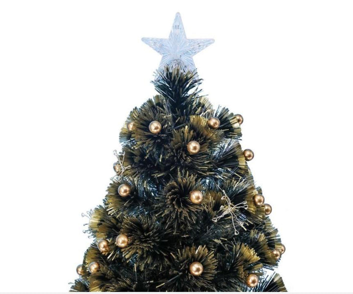 150cm Green Christmas Tree with Ultra Bright Warm White Fibre Optic LED Lights and Gold Balls - Everything Party
