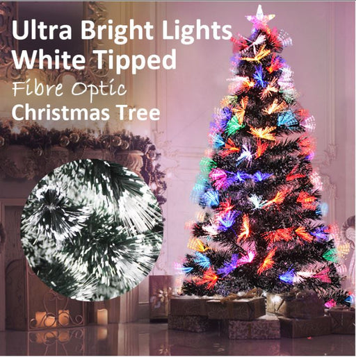 150cm White Tipped Christmas Tree with Ultra Bright Multicolour Fibre Optic Flashing LED Lights - Everything Party