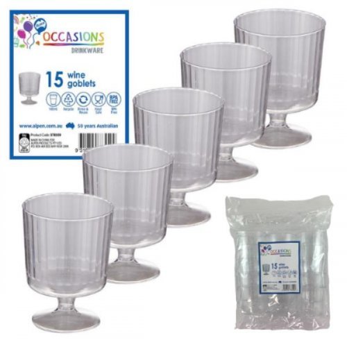 15pk Clear Plastic Wine Glasses 145ml - Everything Party