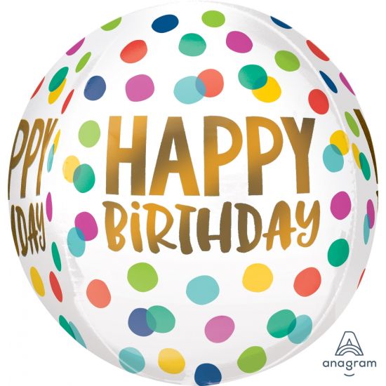 16" Orbz Happy Birthday Rainbow Dots Balloon - Everything Party