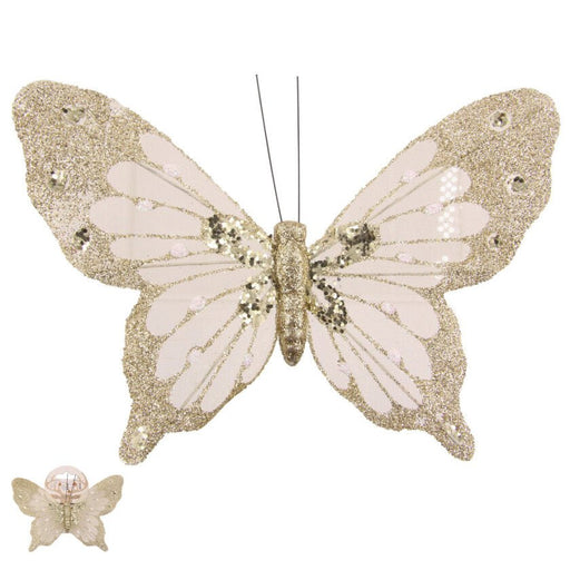 16cm Gold Glitter Butterfly with Clip Christmas Tree Ornament - Everything Party