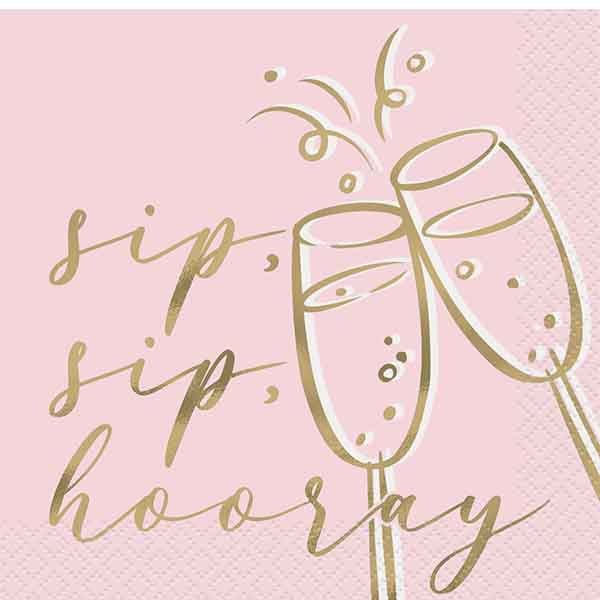 16pk Bachelorette Hens Party 'Sip Sip Hooray' Beverage Napkins - Everything Party