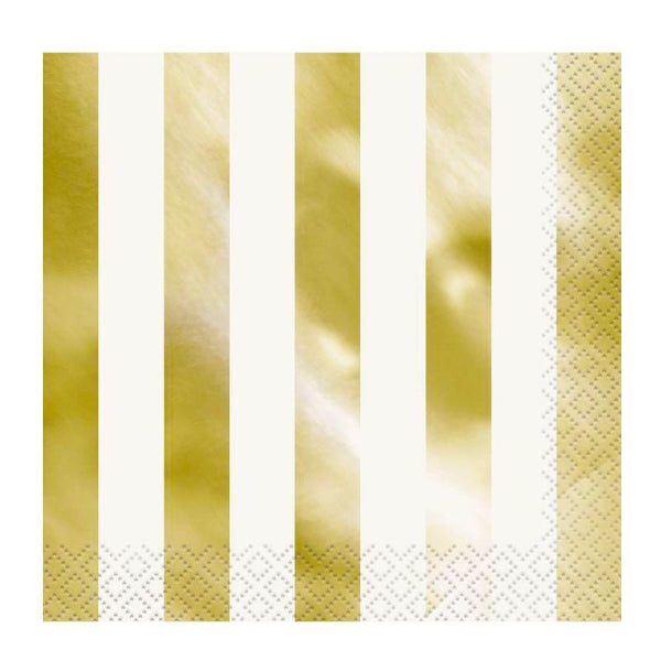 16pk Metallic Gold Foil Stamped Stripes Luncheon Napkins - Everything Party