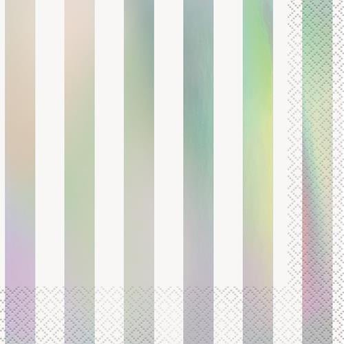 16pk Metallic Iridescent Stamped Stripes Luncheon Napkins - Everything Party