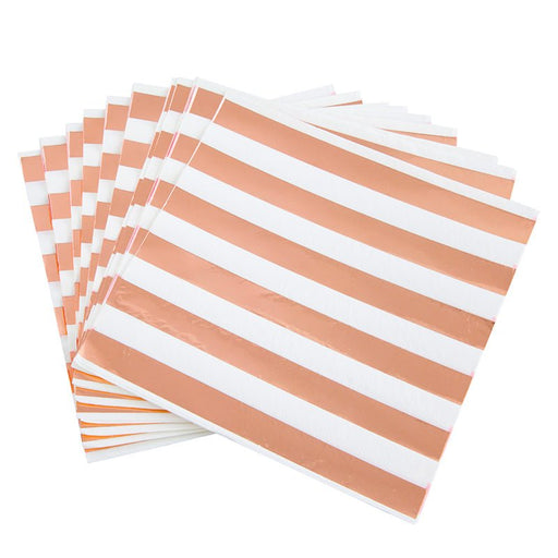 16pk Metallic Rose Gold Foil Stamped Stripes Luncheon Napkins - Everything Party