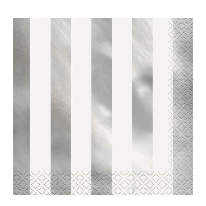 16pk Metallic Silver Foil Stamped Stripes Luncheon Napkins - Everything Party