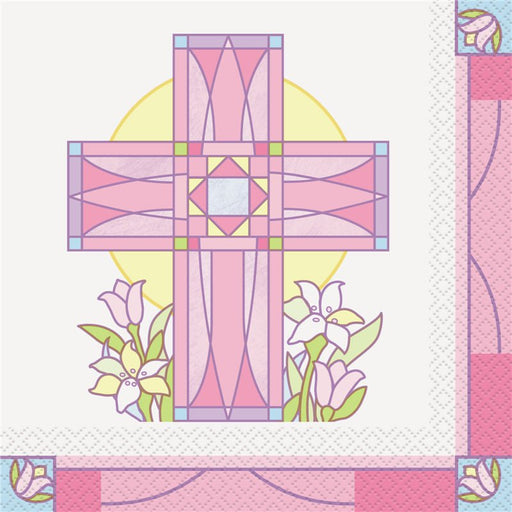 16pk Sacred Cross Pink Luncheon Napkin - Everything Party