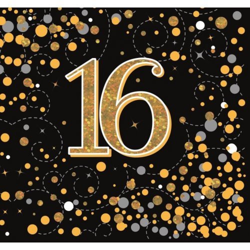 16pk Sparkling Fizz Black Gold Luncheon Napkins - 16th - Everything Party