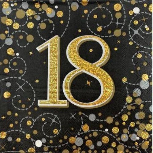 16pk Sparkling Fizz Black Gold Luncheon Napkins - 18th - Everything Party