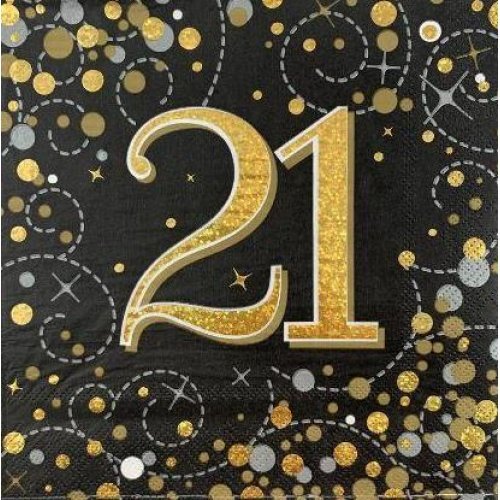 16pk Sparkling Fizz Black Gold Luncheon Napkins - 21st - Everything Party