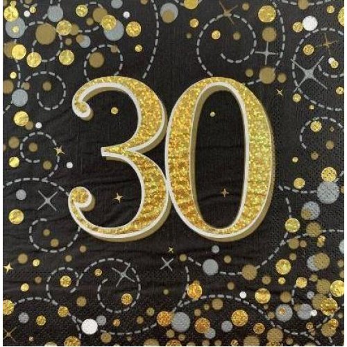 16pk Sparkling Fizz Black Gold Luncheon Napkins - 30th - Everything Party