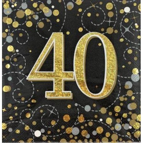 16pk Sparkling Fizz Black Gold Luncheon Napkins - 40th - Everything Party
