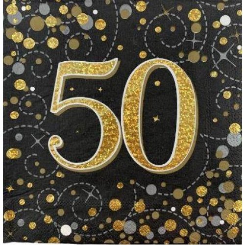 16pk Sparkling Fizz Black Gold Luncheon Napkins - 50th - Everything Party