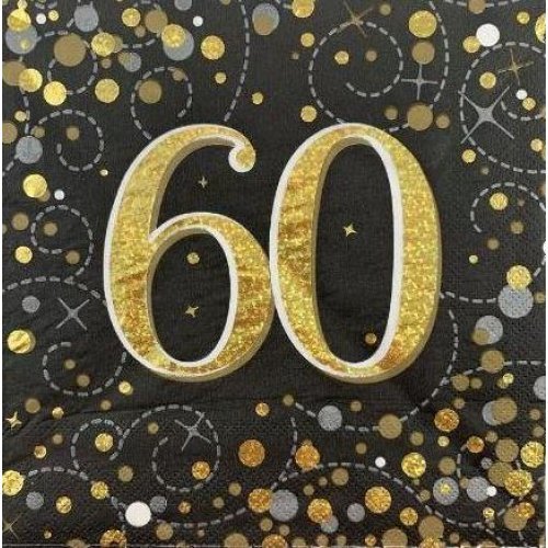 16pk Sparkling Fizz Black Gold Luncheon Napkins - 60th - Everything Party