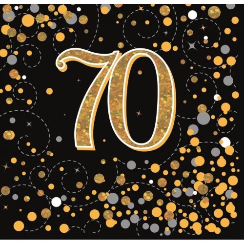 16pk Sparkling Fizz Black Gold Luncheon Napkins - 70th - Everything Party