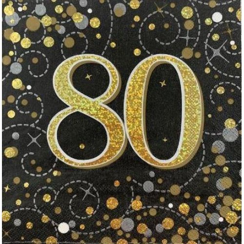 16pk Sparkling Fizz Black Gold Luncheon Napkins - 80th - Everything Party
