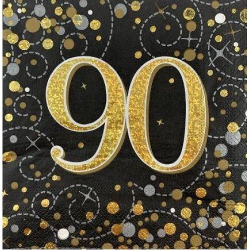 16pk Sparkling Fizz Black Gold Luncheon Napkins - 90th - Everything Party