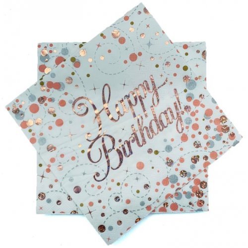 16pk Sparkling Fizz Rose Gold Luncheon Napkins - Happy Birthday - Everything Party