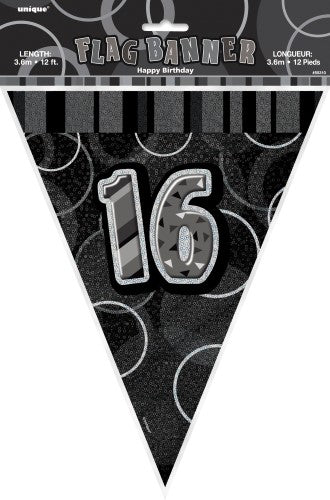 16th Birthday Flag Banner (Blue, Pink, Black) - Everything Party