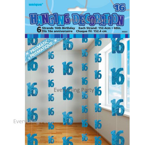 16th Birthday Glitz Hanging Decorations (Blue, Pink, Black) - Everything Party