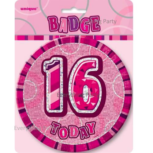 16th Birthday Jumbo Badge - Pink - Everything Party