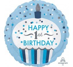 18" Anagram 1st Birthday Blue Cupcake Foil Balloon - Everything Party