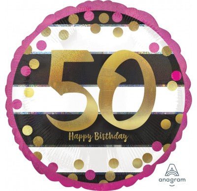 18" Anagram Holographic Gold and Pink 50th Birthday Foil Balloon - Everything Party