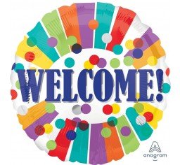 18" Anagram Welcome Dots & Stripe Foil Balloon - Everything Party
